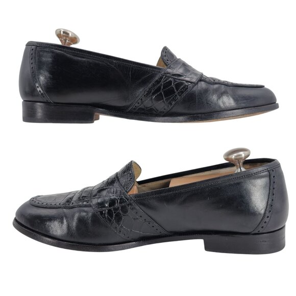 Vintage Mezlan Exotic Crocodile and Leather Dress Shoes Mens 8.5M Penny Loafers - Picture 10 of 11